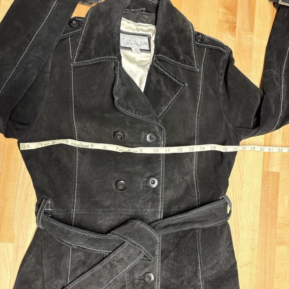 Wilsons Leather Black Trench Coat Y2K - Picture 6 of 12
